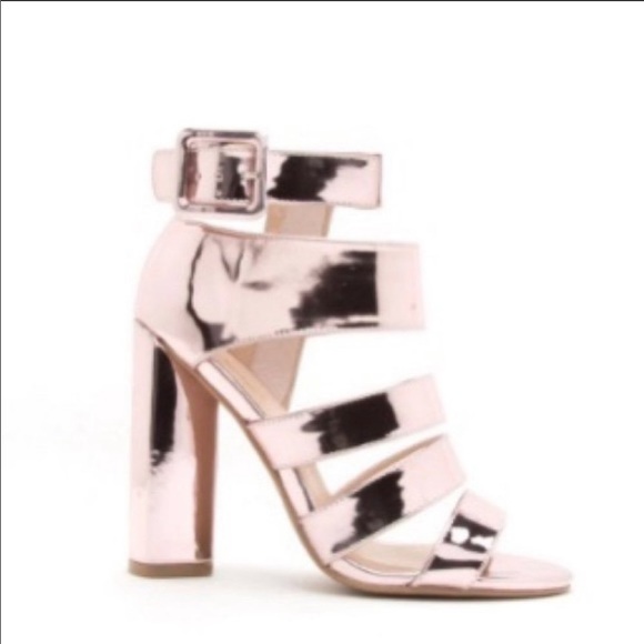 Pink Metallic Caged Heels - Picture 2 of 8